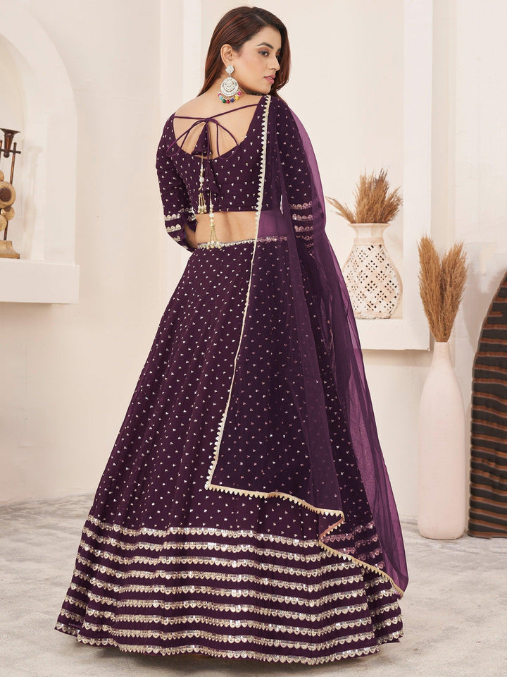 Fancified Wine Sequins Georgette | Reception Wear Lehenga Choli
