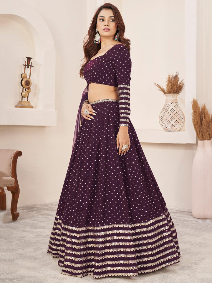 Fancified Wine Sequins Georgette | Reception Wear Lehenga Choli