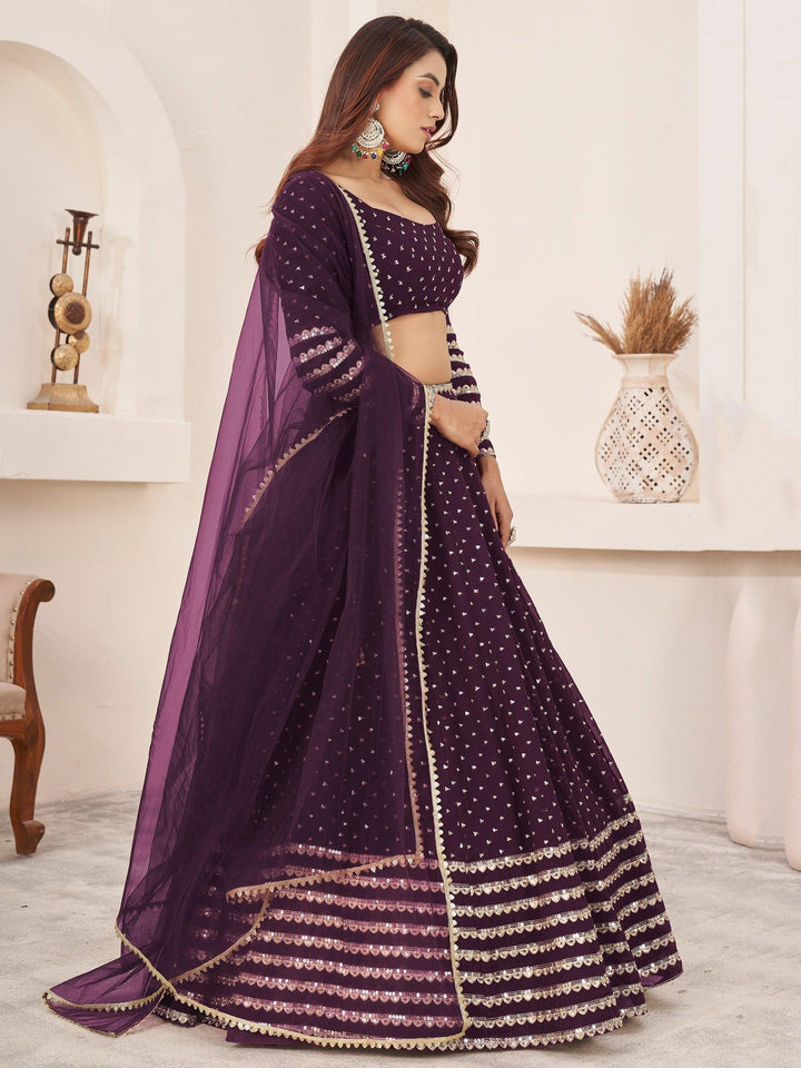 Fancified Wine Sequins Georgette | Reception Wear Lehenga Choli