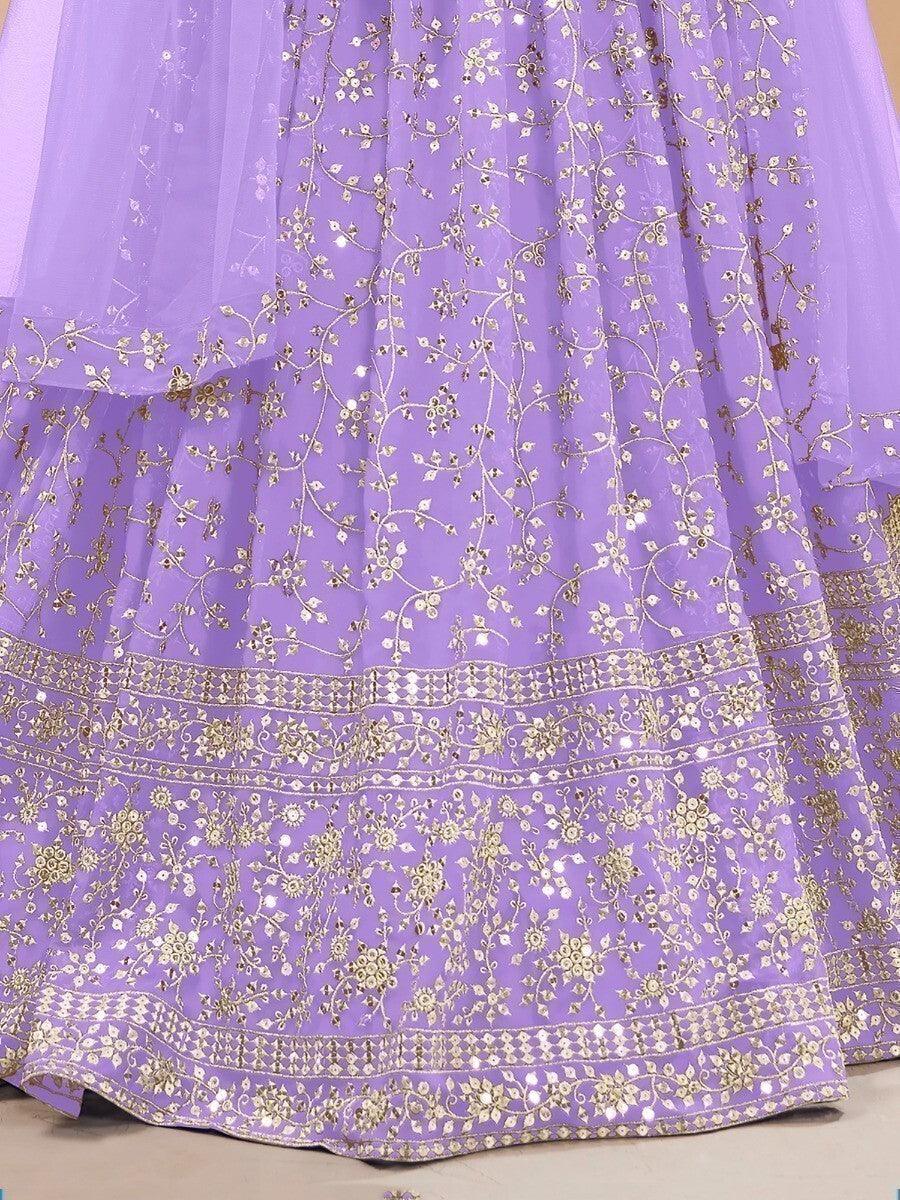 Lavender Georgette Lehenga Choli | Elegant Sequins & Zari Embroidery