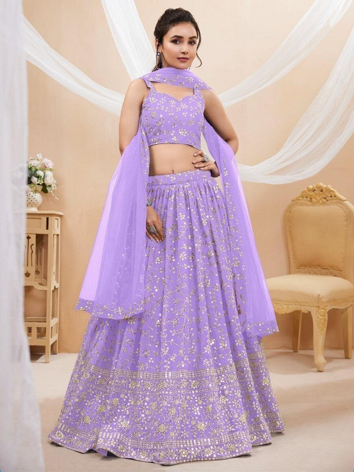 Lavender Georgette Lehenga Choli | Elegant Sequins & Zari Embroidery