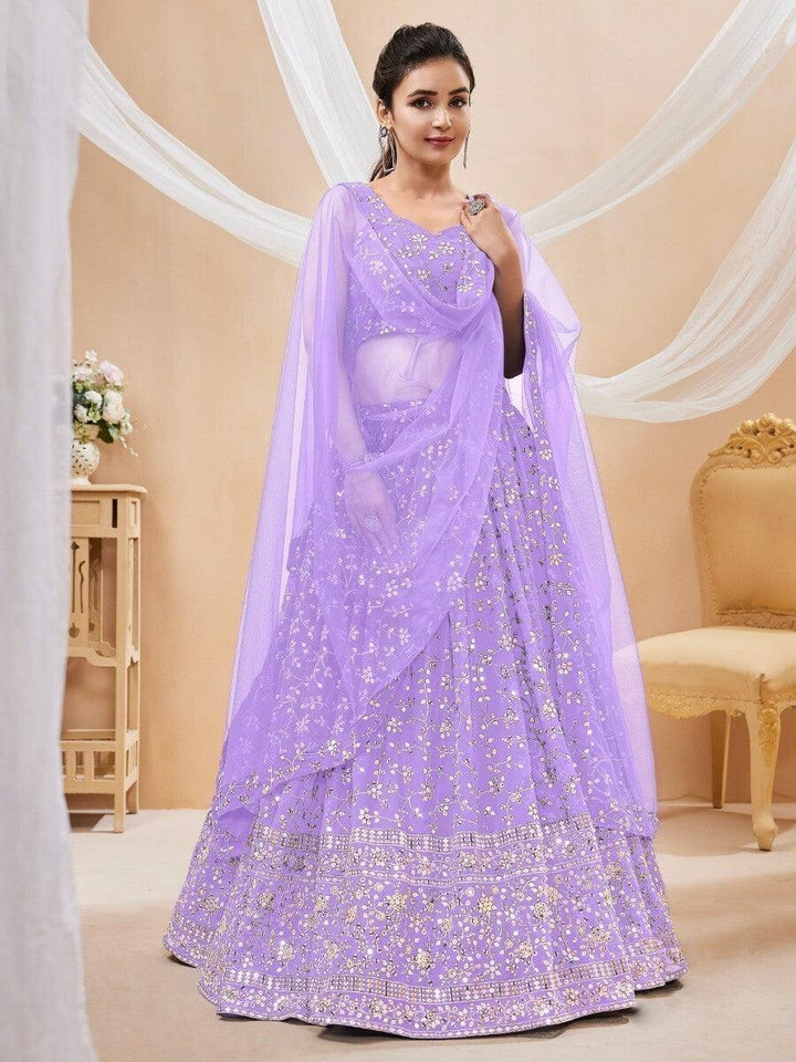 Lavender Georgette Lehenga Choli | Elegant Sequins & Zari Embroidery