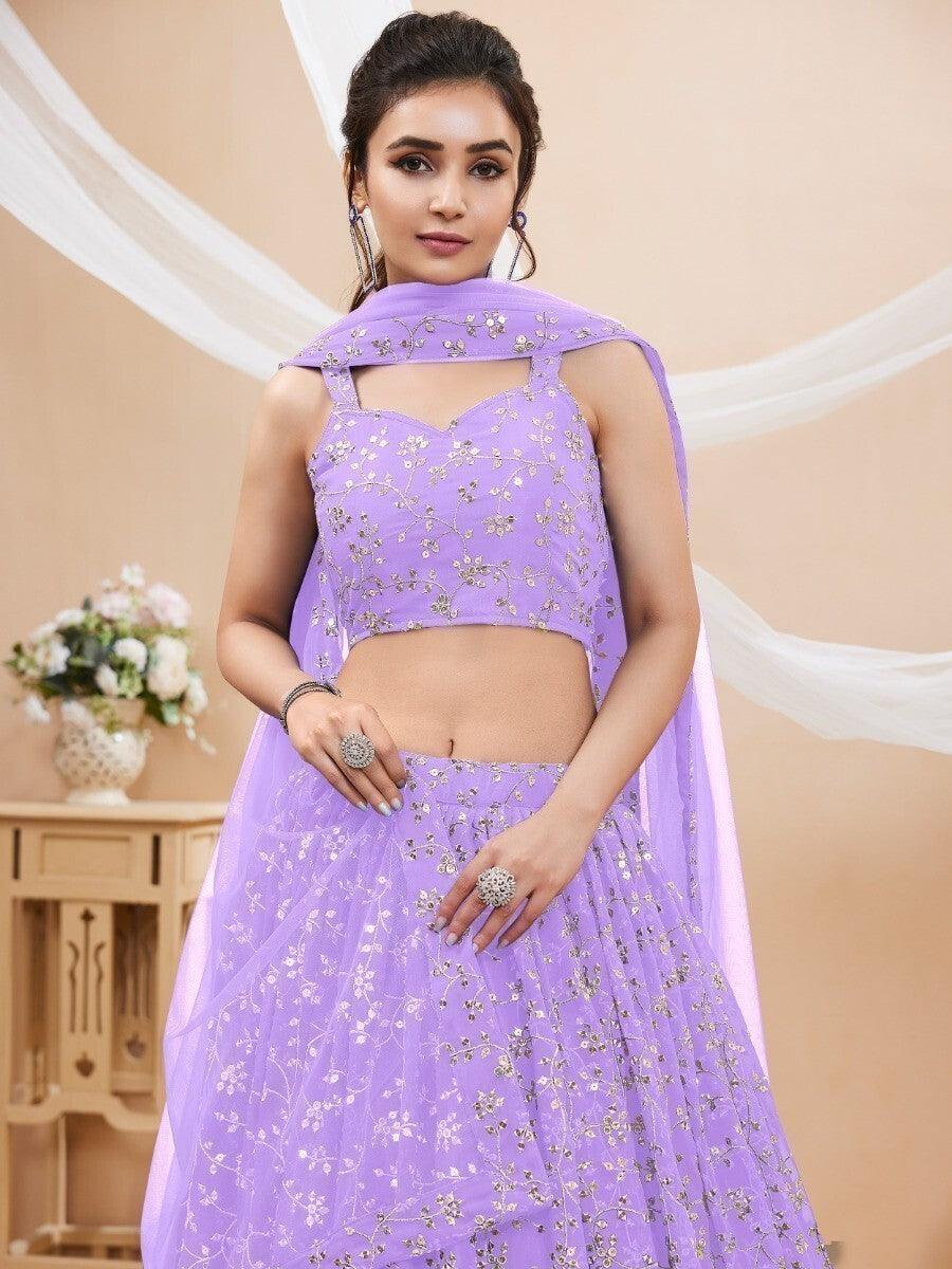 Lavender Georgette Lehenga Choli | Elegant Sequins & Zari Embroidery