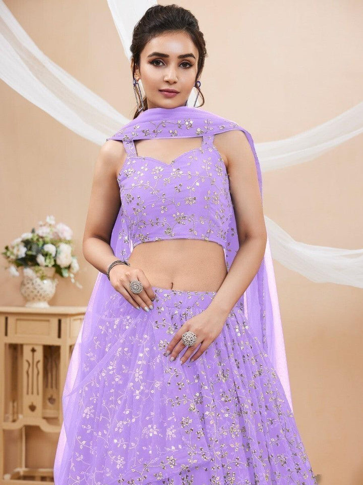 Lavender Georgette Lehenga Choli | Elegant Sequins & Zari Embroidery