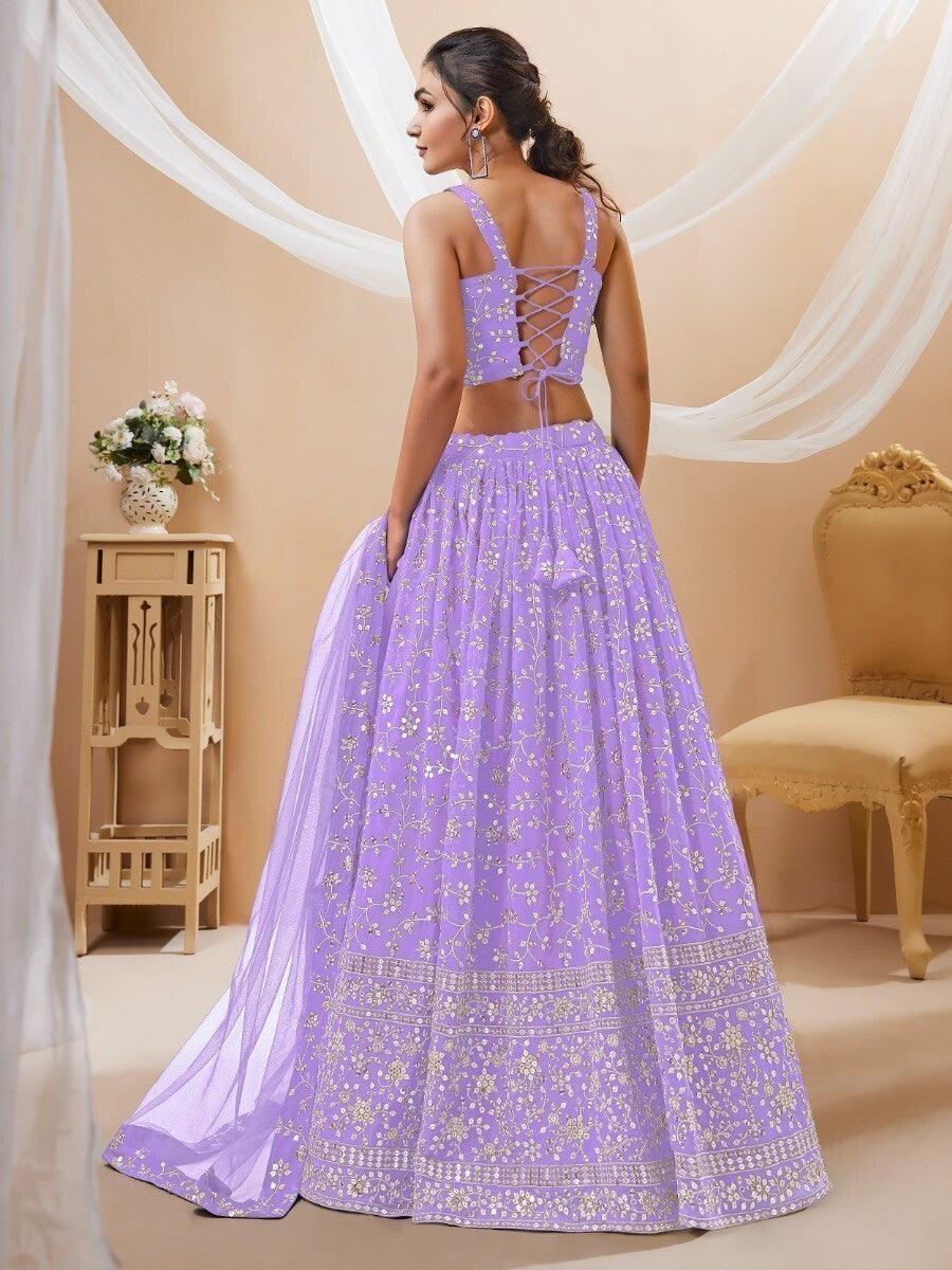 Lavender Georgette Lehenga Choli | Elegant Sequins & Zari Embroidery