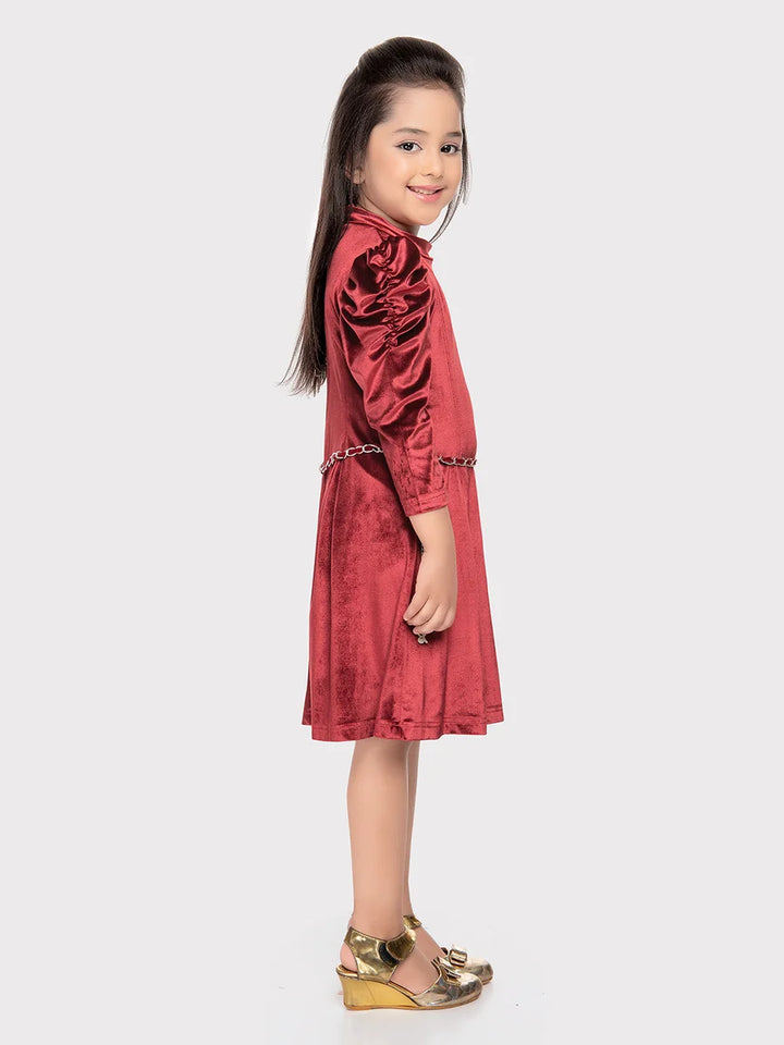 Luxurious Maroon Velvet Party Dress | Stylish Frocks for Kids