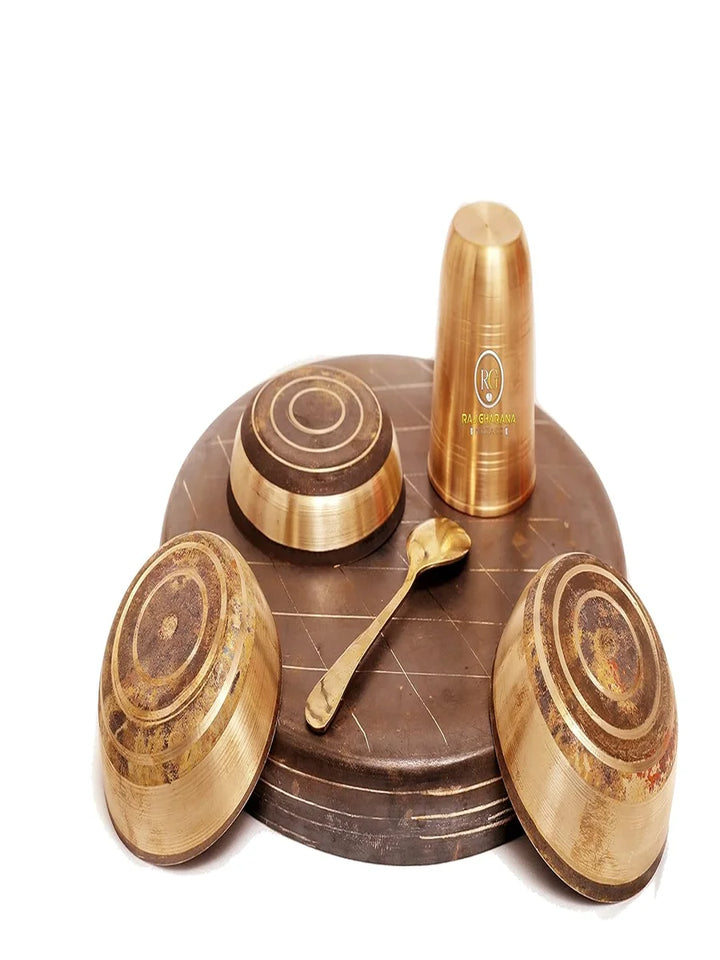 Traditional Kansa Dinner Set 6 Pcs | Pure Bronze Thali Set for Healthy Dining