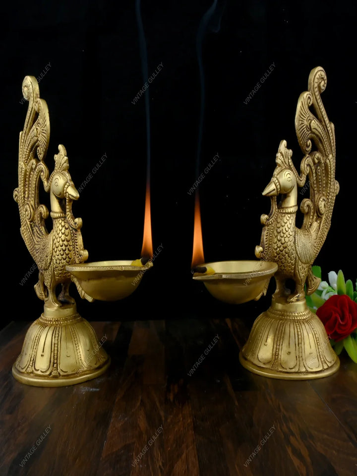 Brass Peacock Diya | Handcrafted Oil Lamp for Pooja and Home Decor