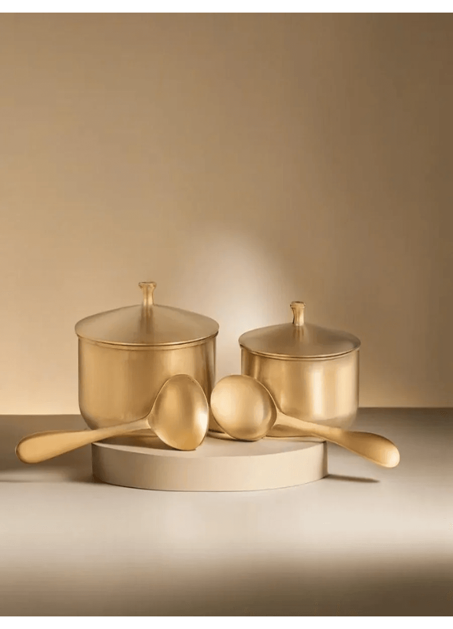 Kansa Serving Bowls with Spoon Set of 2 | Handmade Bronze Tableware