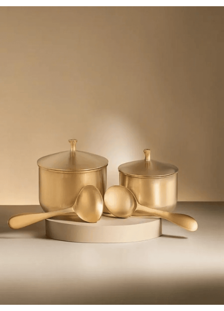Kansa Serving Bowls with Spoon Set of 2 | Handmade Bronze Tableware