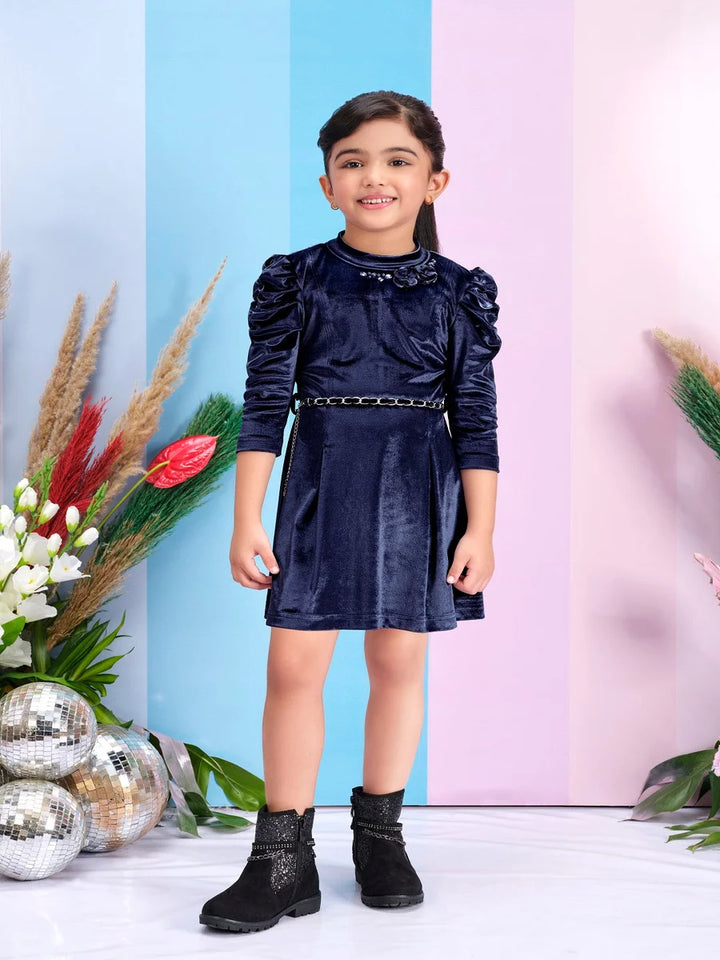 Classic Kids Party Wear Frock | Blue Velvet Stylish Dress for Girls