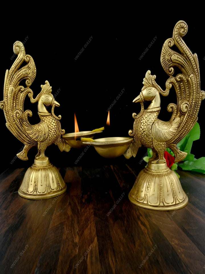Brass Peacock Diya | Handcrafted Oil Lamp for Pooja and Home Decor